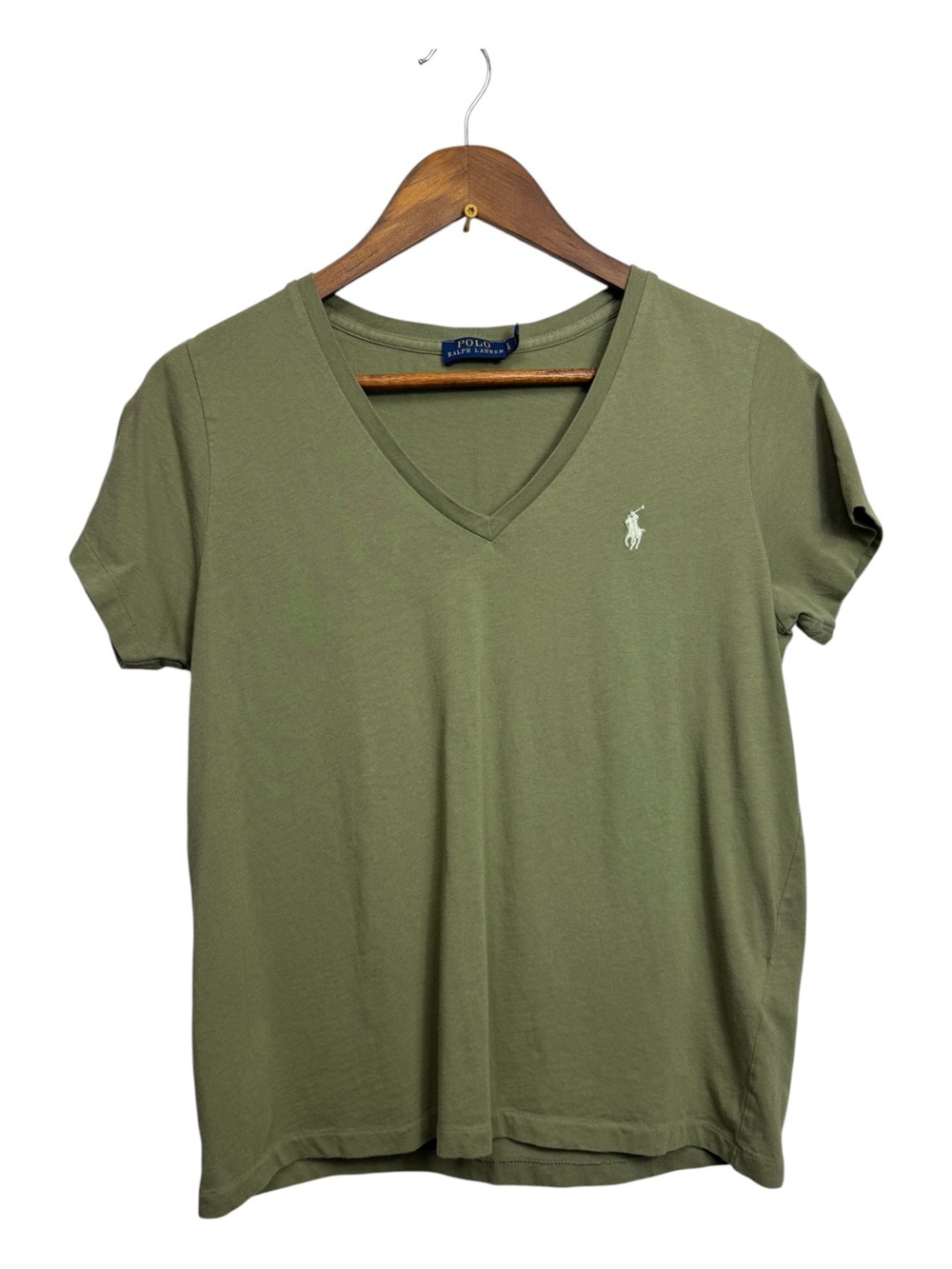 Polo by Ralph Lauren Olive Green V-Neck Short Sleeve Tee Cotton Preppy